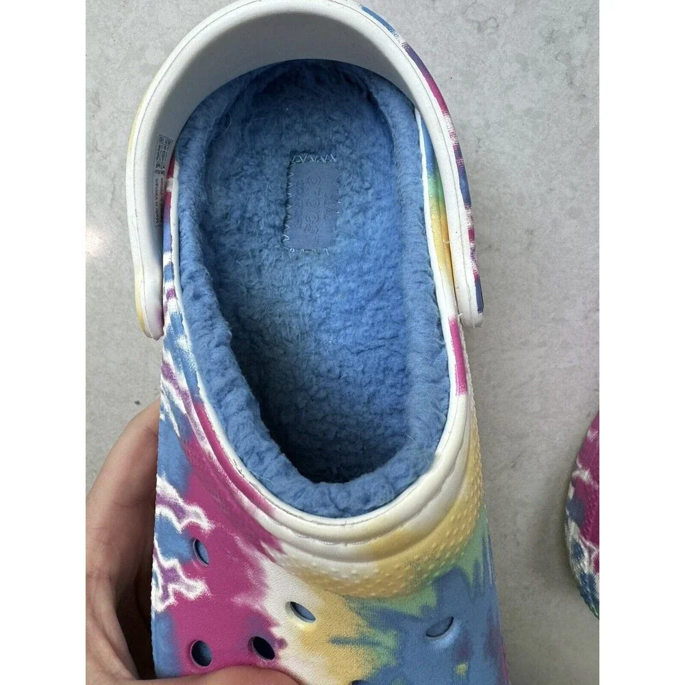 Crocs Classic Lined Tie Dye Powder Blue/Multi Roomy Fit Unisex Size W9 M7 - Picture 6 of 6